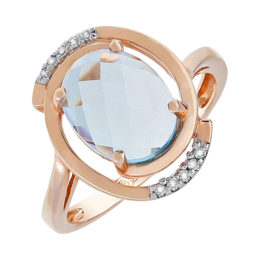 Золотое кольцо с бриллиантом и топазом № 77415