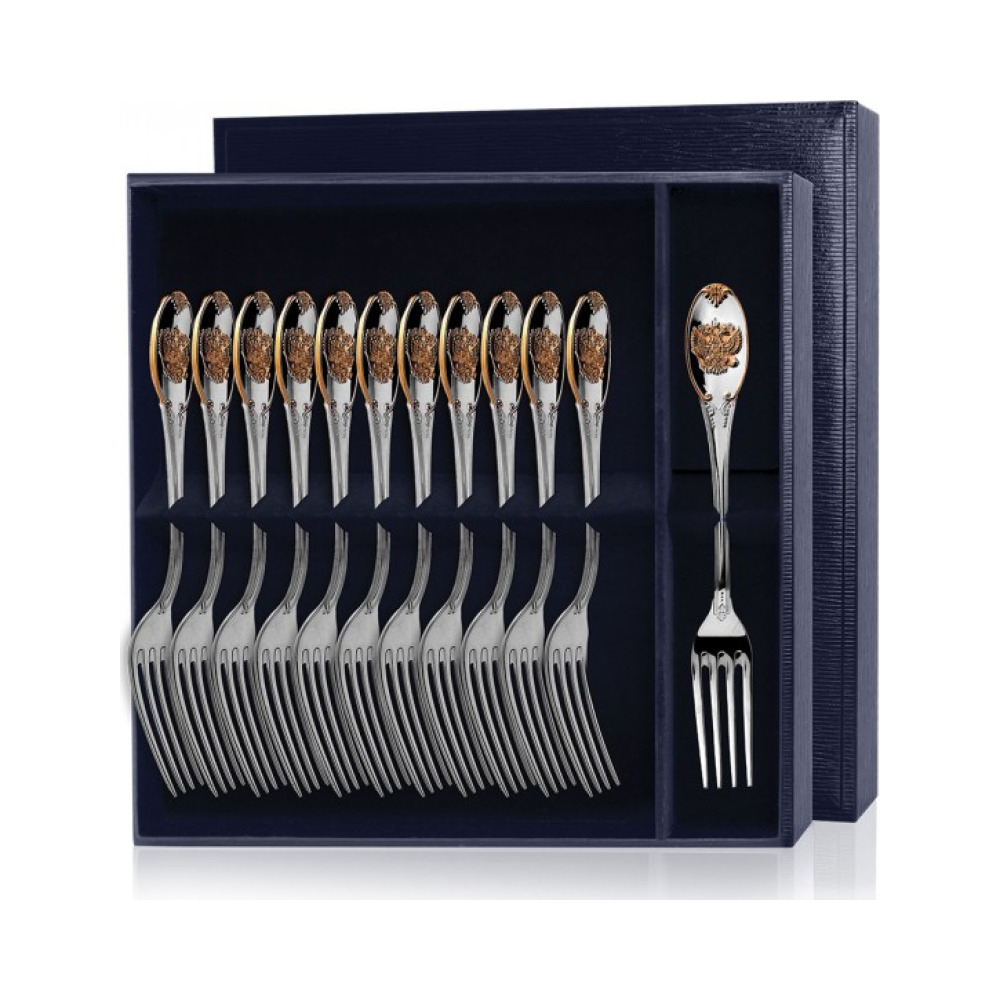 Серебряный столовый набор  Единство  с позолотой 12 предметов