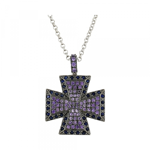 Серебряное колье с фианитом и имитац. корунда № 80360