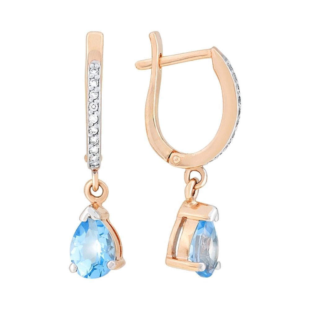 Золотые серьги с топазом и фианитом № 105656