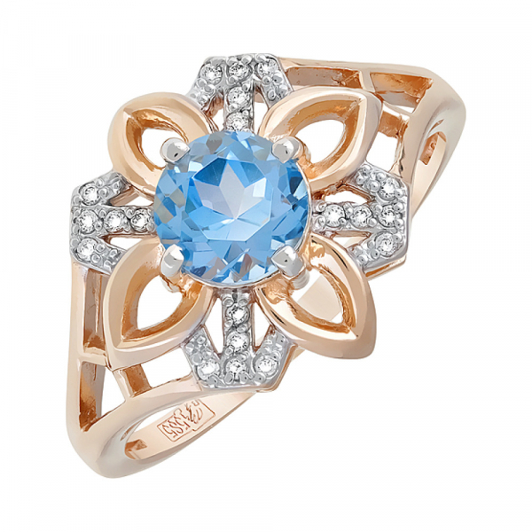 Золотое кольцо с топазом и фианитом № 119325