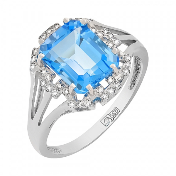 Золотое кольцо с топазом и фианитом № 118628