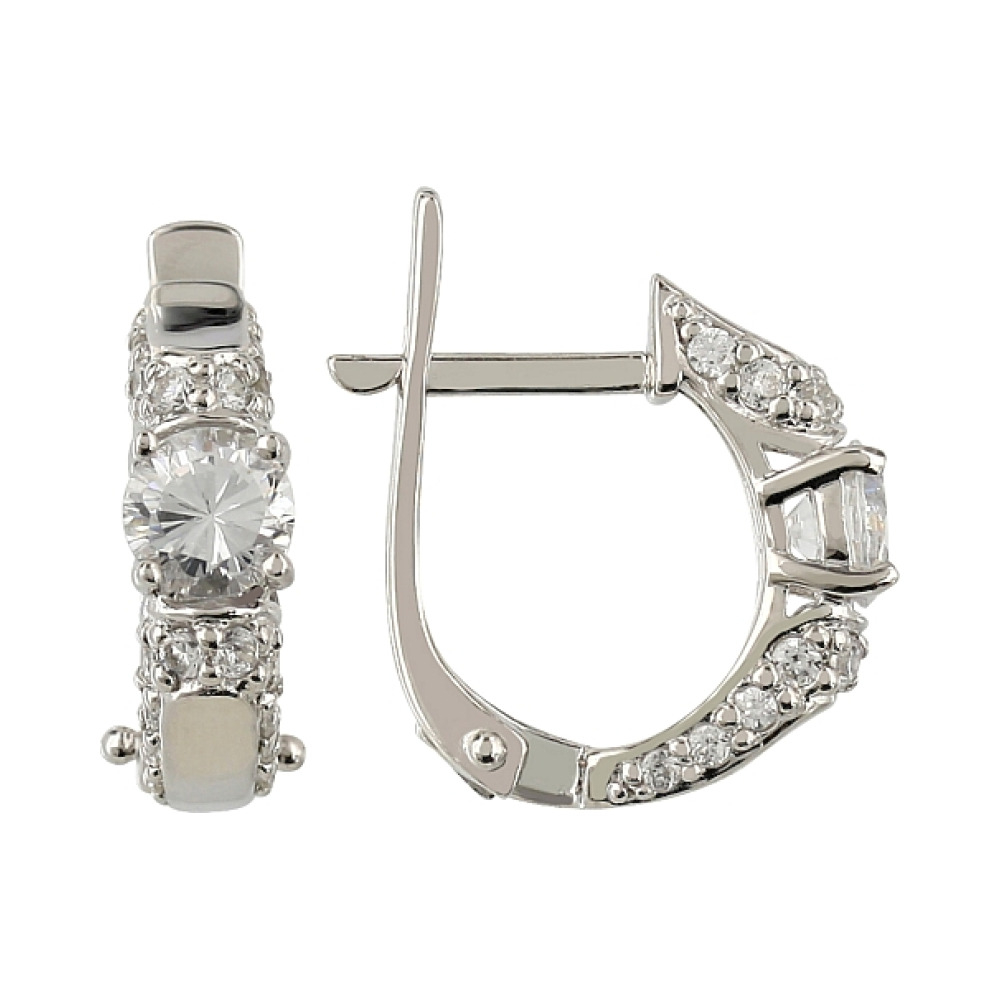 Серебряные серьги с фианитом № 107175