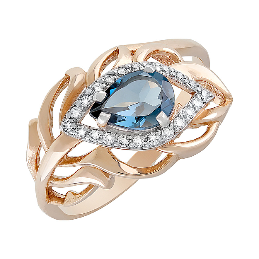 Золотое кольцо с топазом и фианитом № 121121