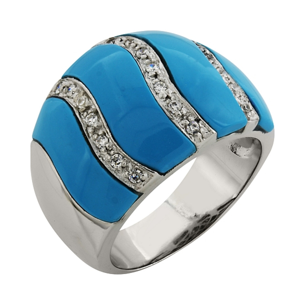 Серебряное кольцо с имитац. бирюзы и фианитом № 99371