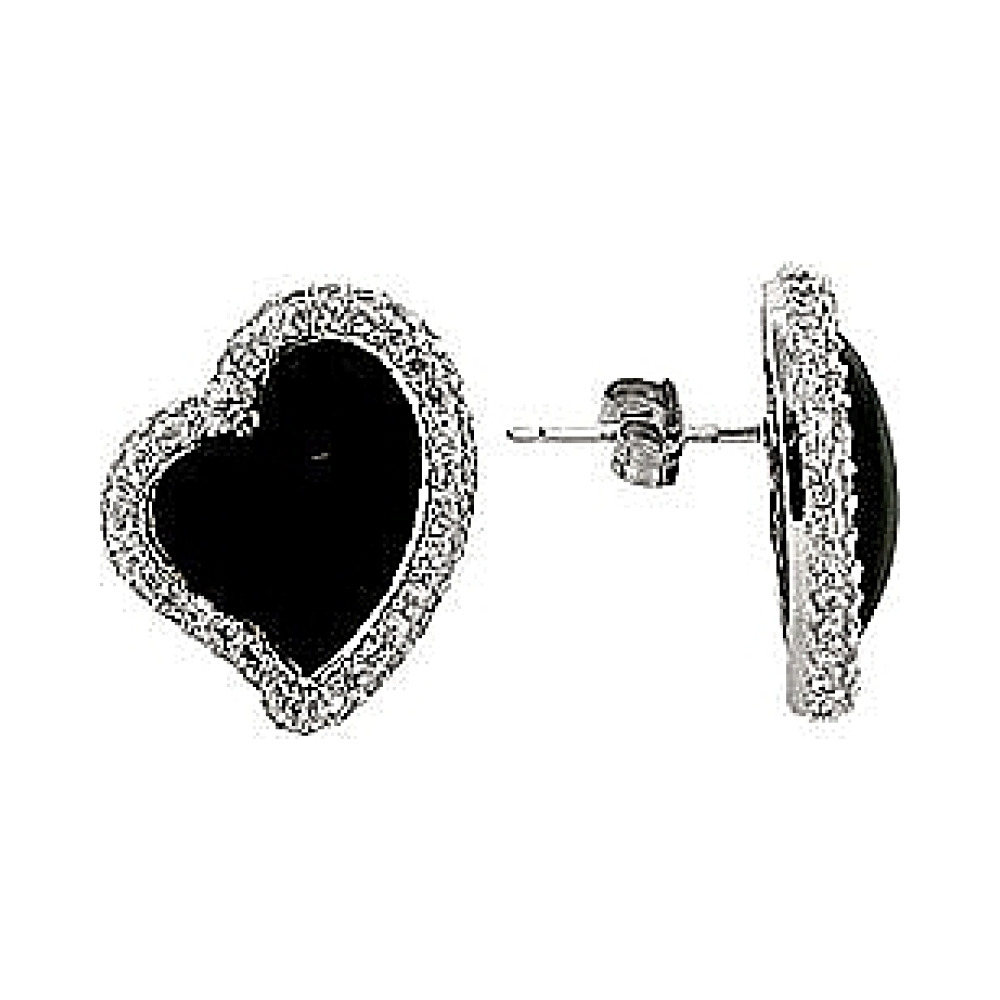 Серебряные серьги с чёрным агатом и фианитом № 73797