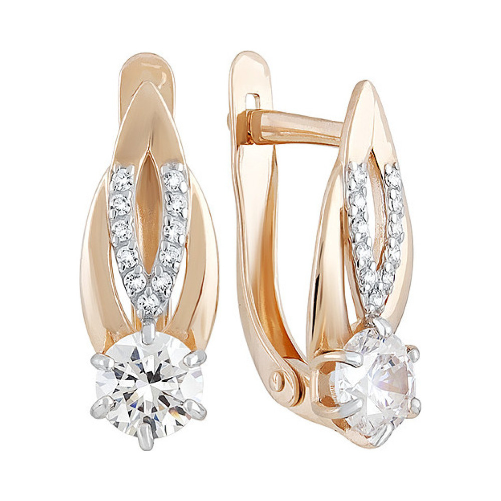 Золотые серьги с кристаллами swarovski и фианитом № 133537