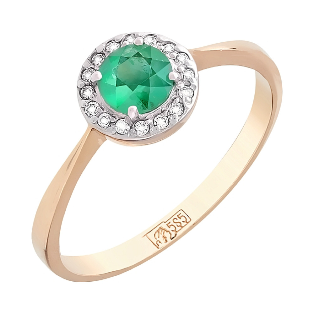 Золотое кольцо с бриллиантом и изумрудом № 108099
