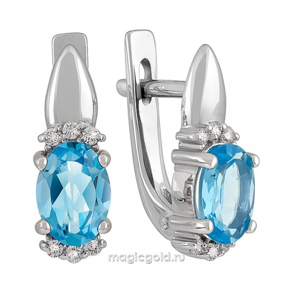 Золотые серьги с топазом и фианитом № 137859