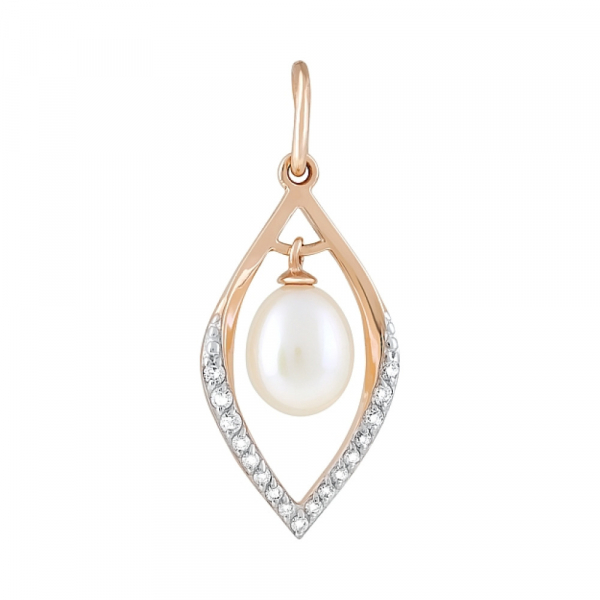 Золотая подвеска с жемчугом и фианитом № 120738