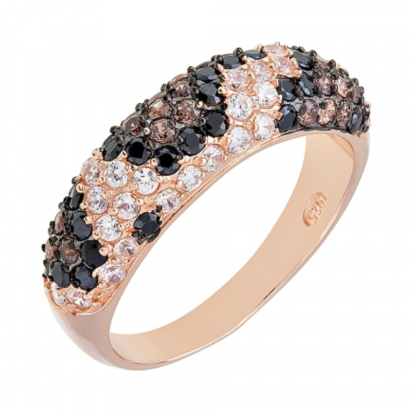 Серебряное кольцо с фианитом и золотым покрытием № 115705