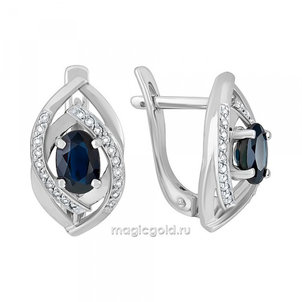 Золотые серьги с бриллиантом и сапфиром № 121433