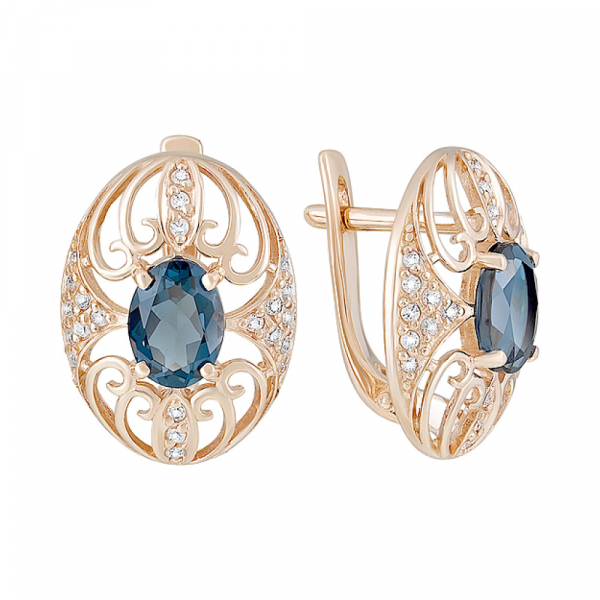 Золотые серьги с топазом и фианитом № 126335