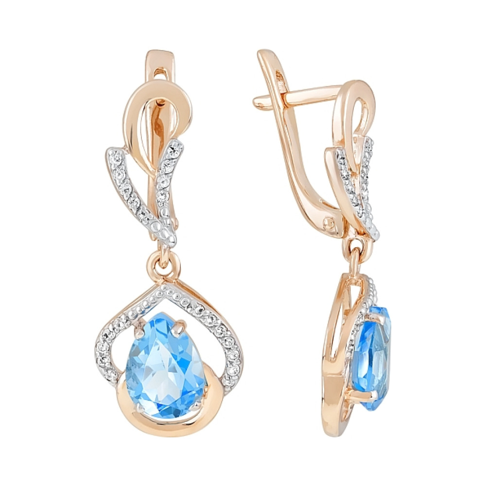 Золотые серьги с топазом и фианитом № 120876