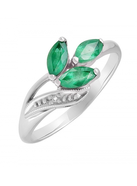 Серебряное кольцо с изумрудом и фианитом № 130314