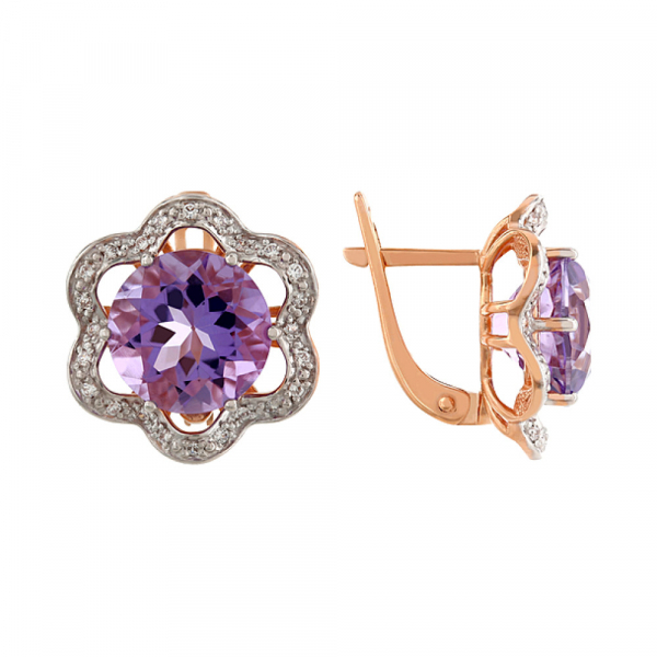 Золотые серьги с аметистом и фианитом № 104673