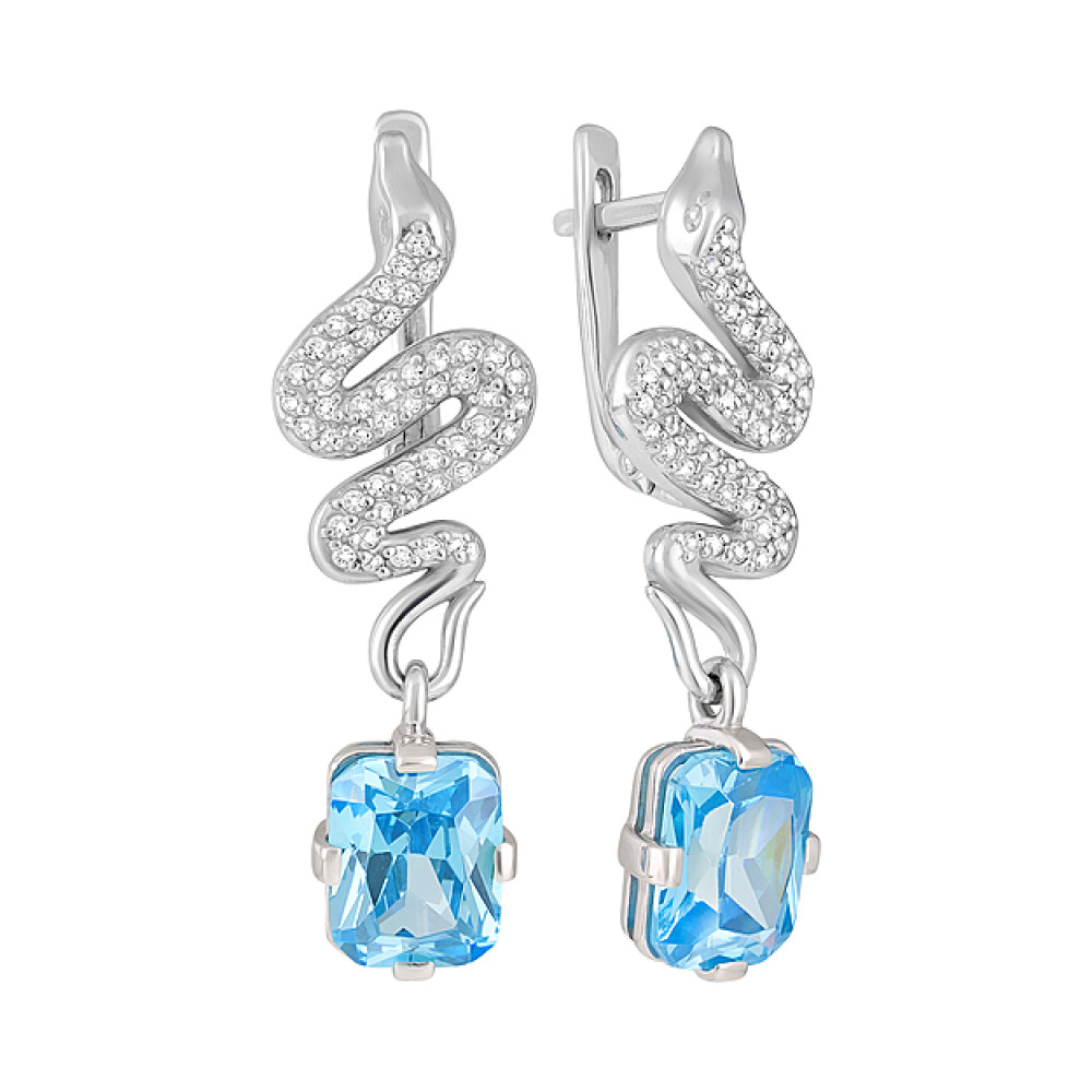 Серебряные серьги с фианитом № 128138