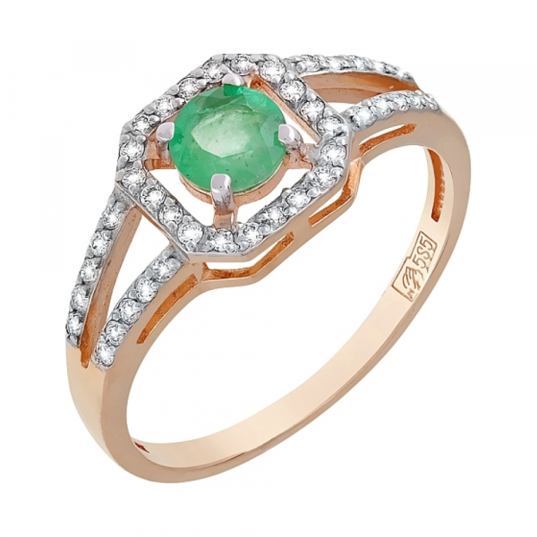 Золотое кольцо с бриллиантом и изумрудом № 119223