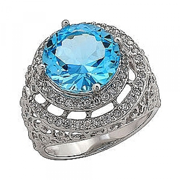 Серебряное кольцо с топазом и фианитами № 70781