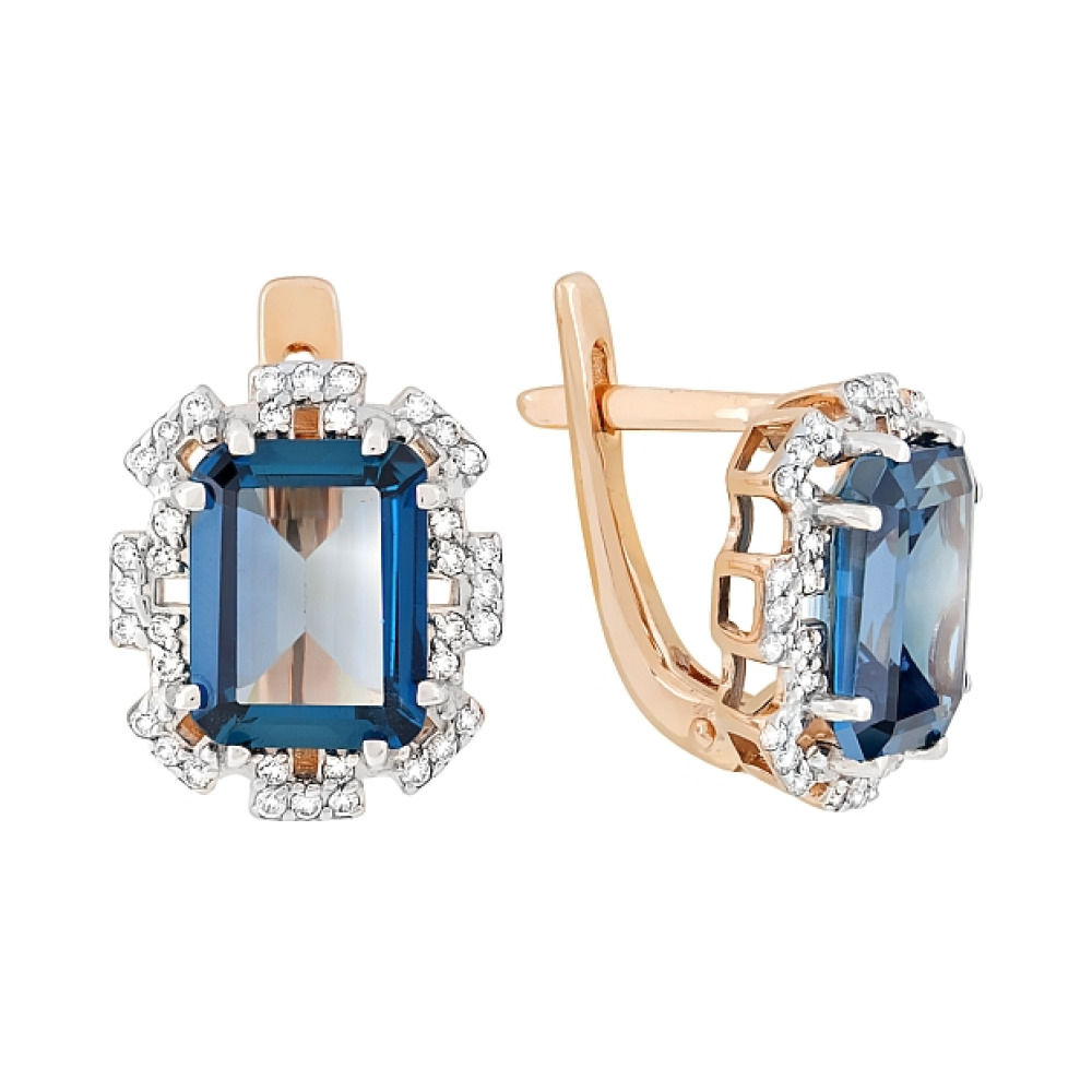 Золотые серьги с топазом и фианитом № 118608