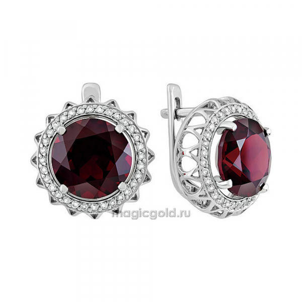 Серебряные серьги с гранатом и фианитом № 134030