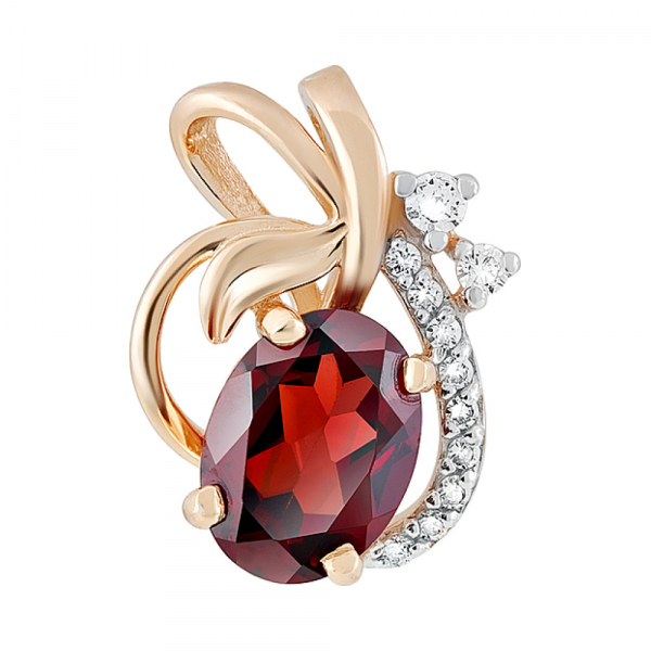 Золотая подвеска с гранатом и фианитом № 119294