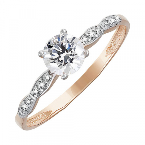 Золотое кольцо с кристаллом swarovski и фианитом № 133549