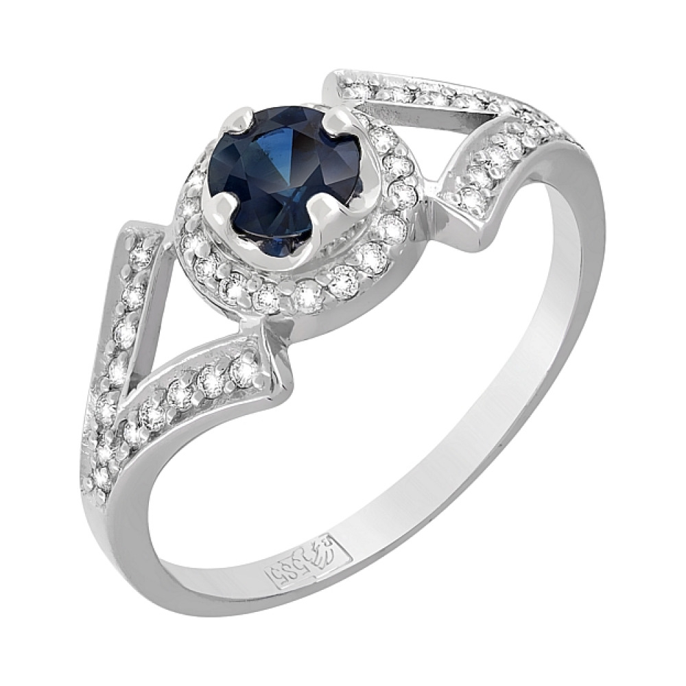 Золотое кольцо с бриллиантом и сапфиром № 119237