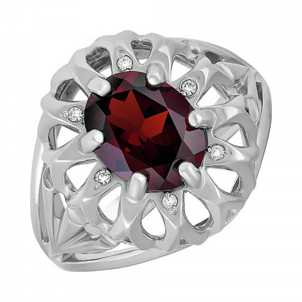 Серебряное кольцо с гранатом и фианитом № 135597