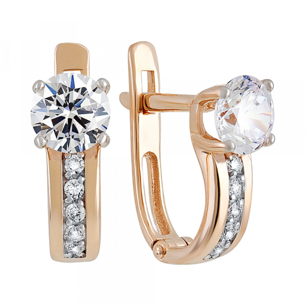 Золотые серьги с фианитом № 130056