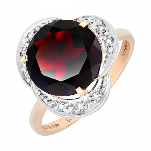 Золотое кольцо с гранатом и фианитом № 105552