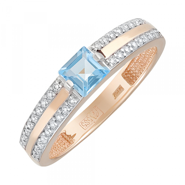 Золотое кольцо с топазом и фианитом № 128684