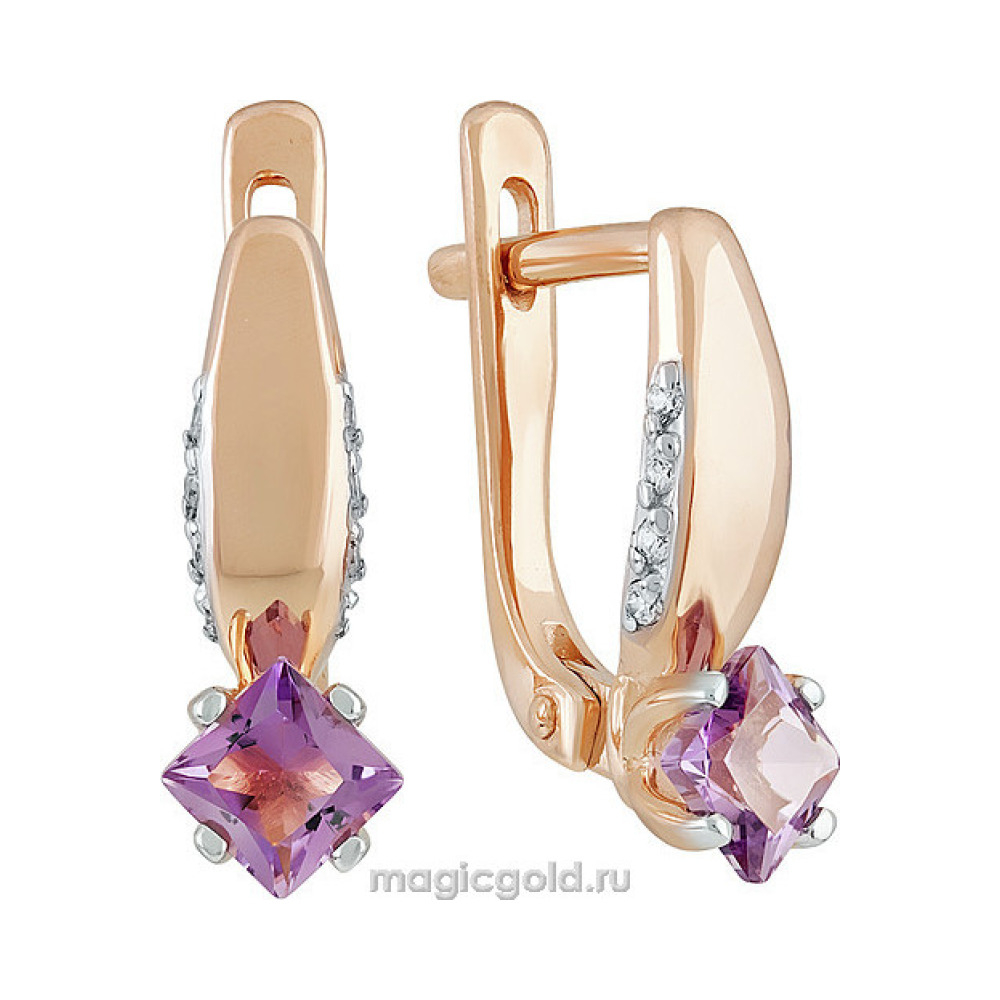 Золотые серьги с аметистом и фианитом № 139830