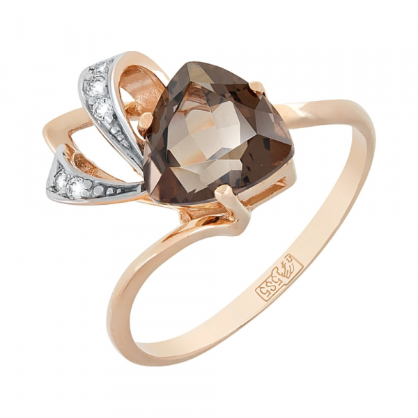 Золотое кольцо с раухтопазом и фианитом № 103976