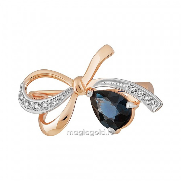 Золотая брошь с бриллиантом и сапфиром № 164896