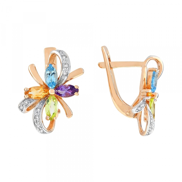 Золотые серьги с полудрагоценными  вставками и фианитом № 112562