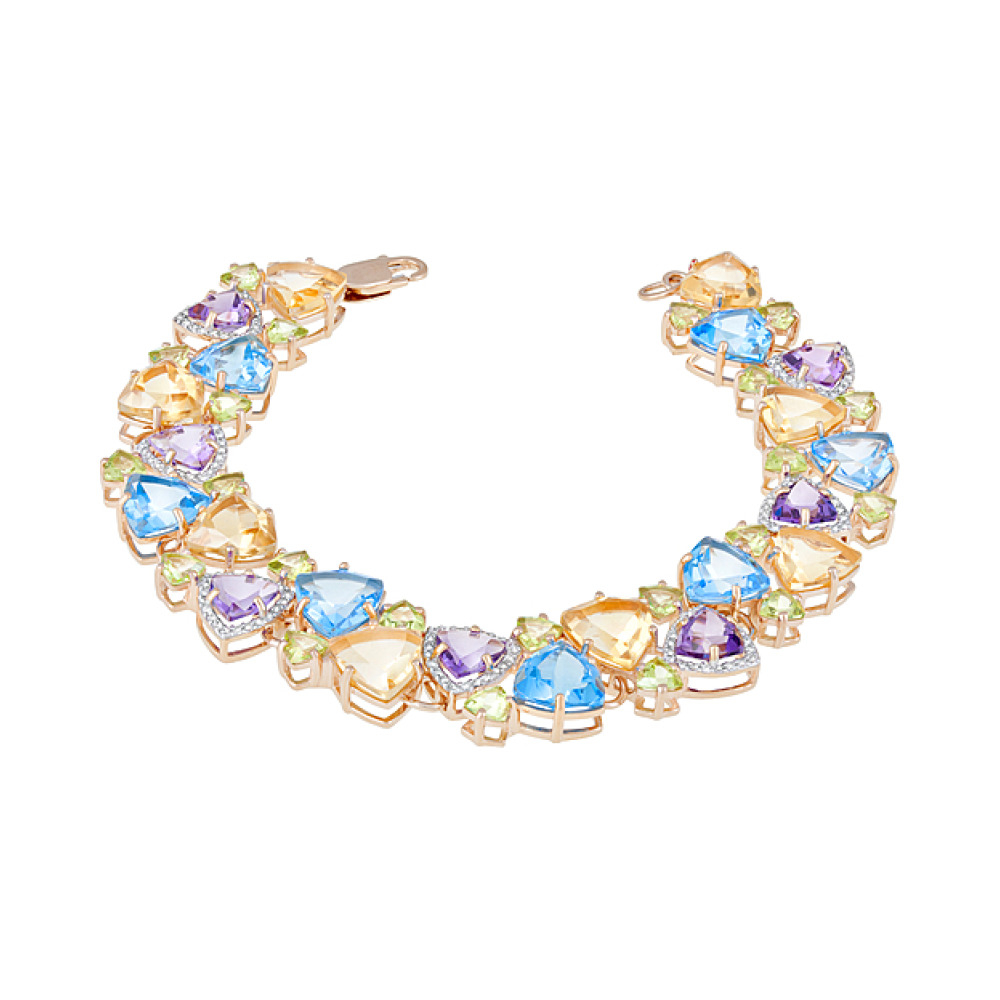 Золотой браслет с полудраг. вставками и фианитом № 124774