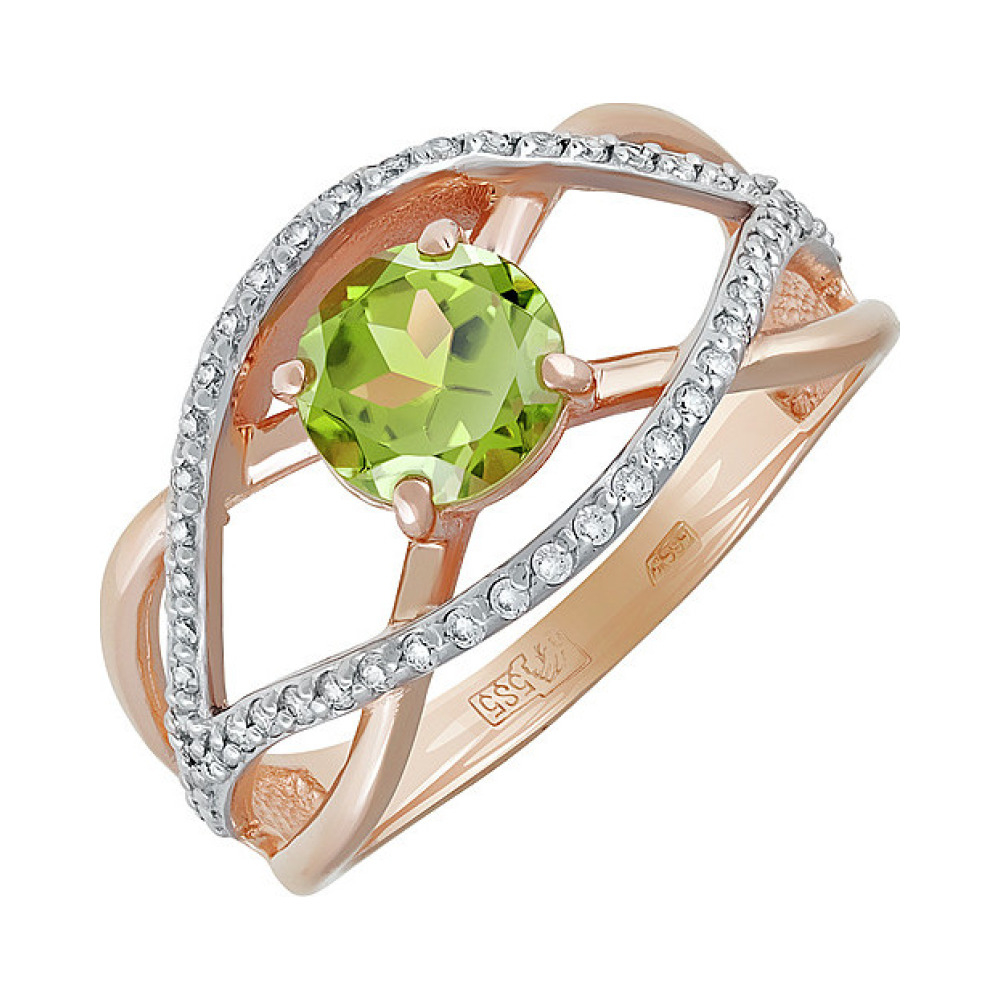 Золотое кольцо с хризолитом и фианитом № 134843