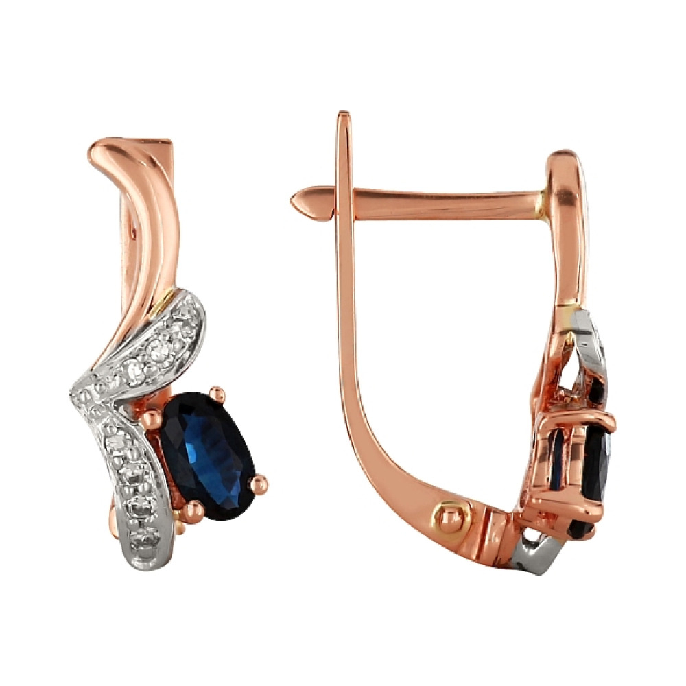 Золотые серьги с бриллиантом и сапфиром № 99120