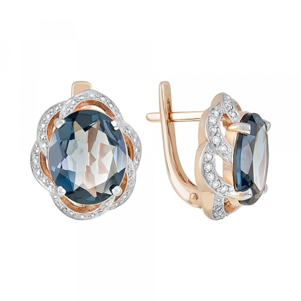 Золотые серьги с топазом и фианитом № 119623