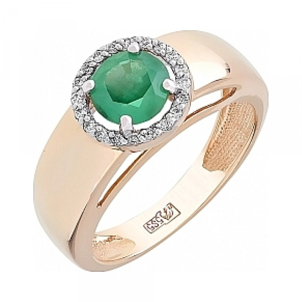 Золотое кольцо с бриллиантом и изумрудом № 107648