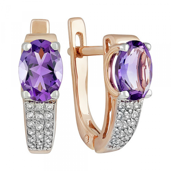Золотые серьги с аметистом и фианитом № 135143