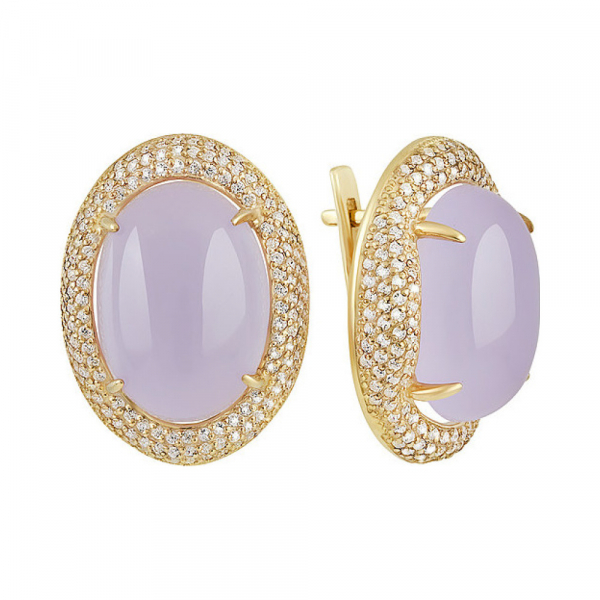 Серебряные серьги с алпанитом , фианитом и золотым покрытием № 132377