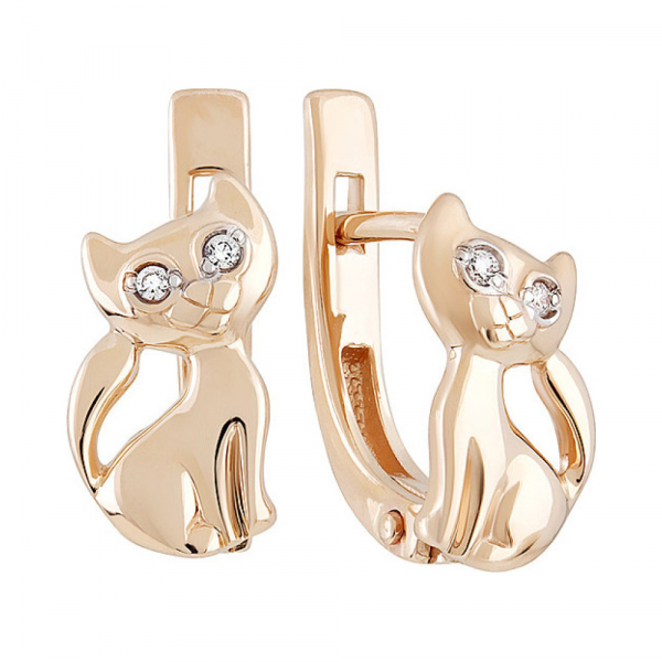 Золотые серьги с фианитом № 133473