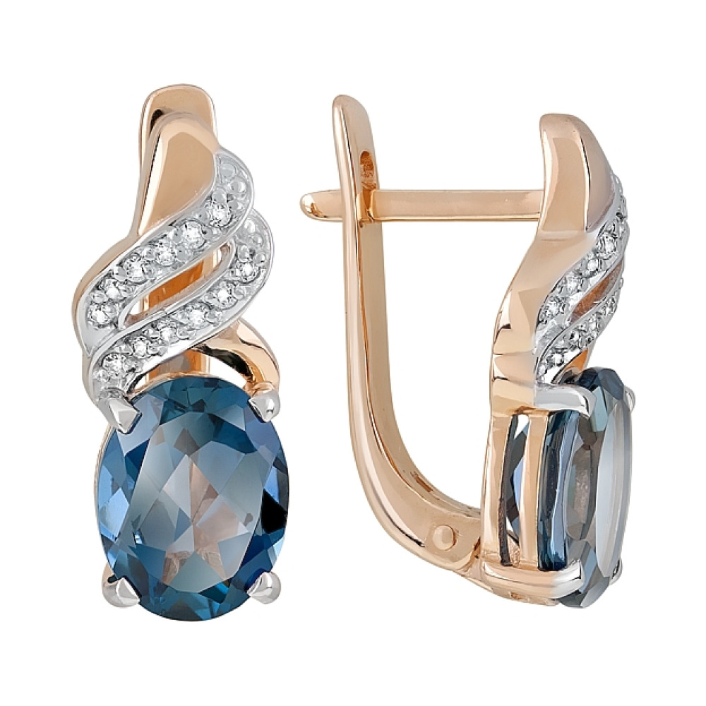 Золотые серьги с топазом и фианитом № 119381