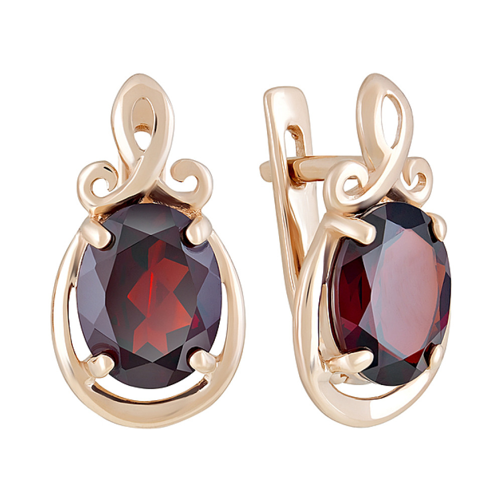 Золотые серьги с гранатом № 124495