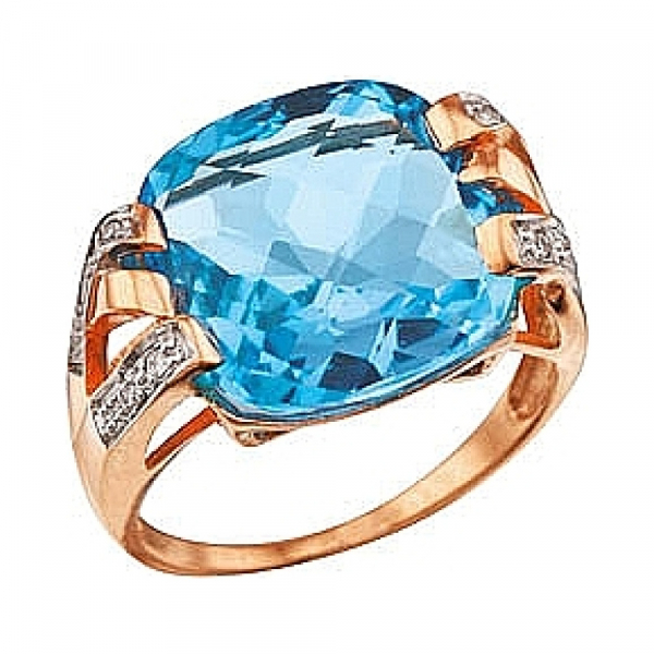 Золотое кольцо с бриллиантом и топазом № 35170