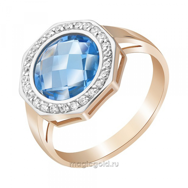 Золотое кольцо с топазом и фианитом № 173316