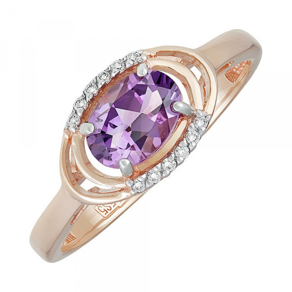 Золотое кольцо с аметистом и фианитом № 135089