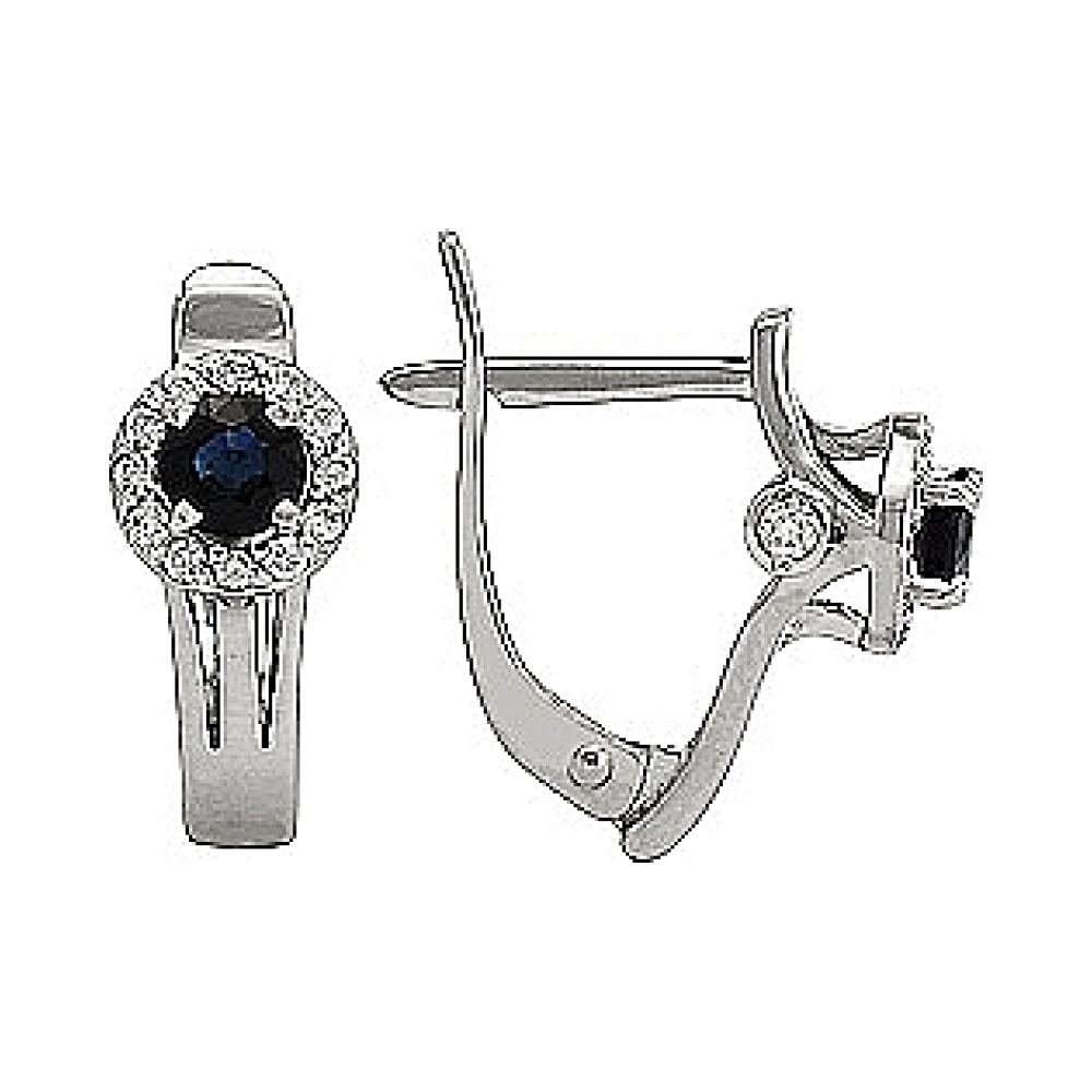 Золотые серьги с бриллиантом и сапфиром № 82066